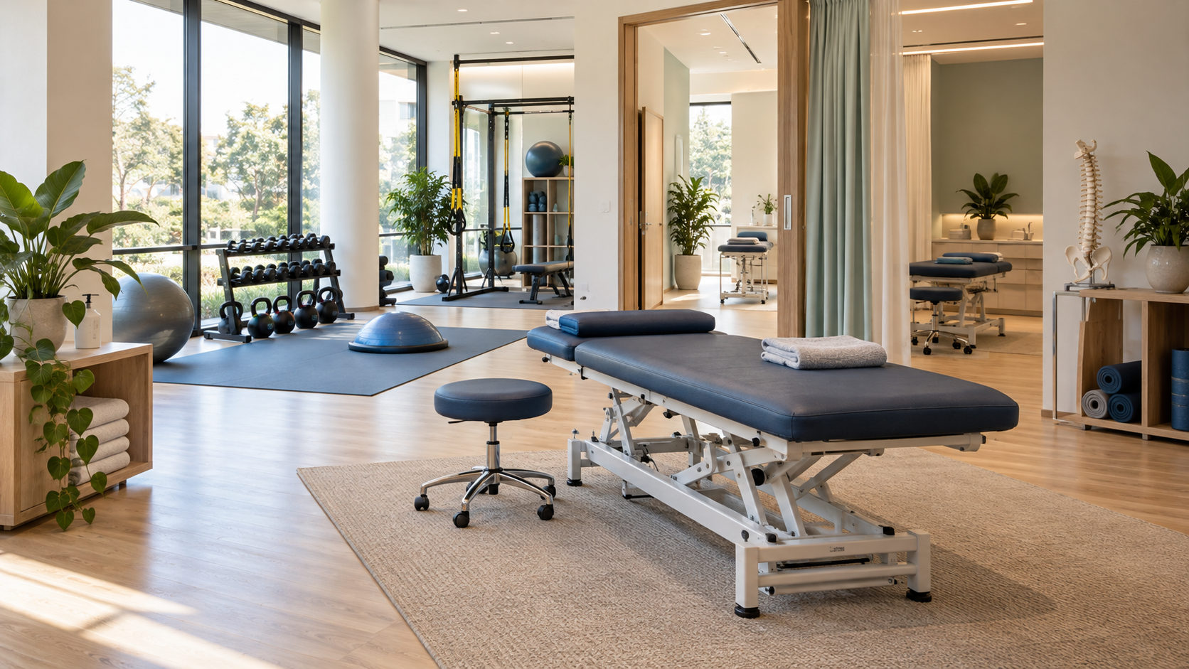 Concept image of a bright modern physiotherapy studio
